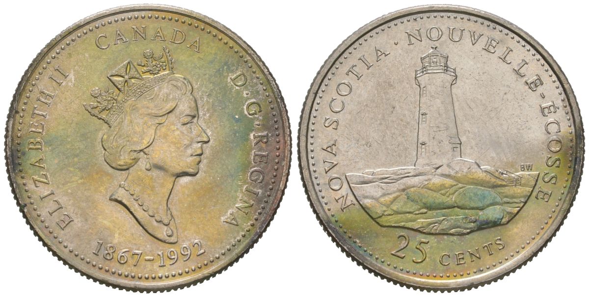 Канада 25 центов 1992 125 лет Конфедерации Канада - Новая Шотландия KM 231 никель aUNC 4620-346
