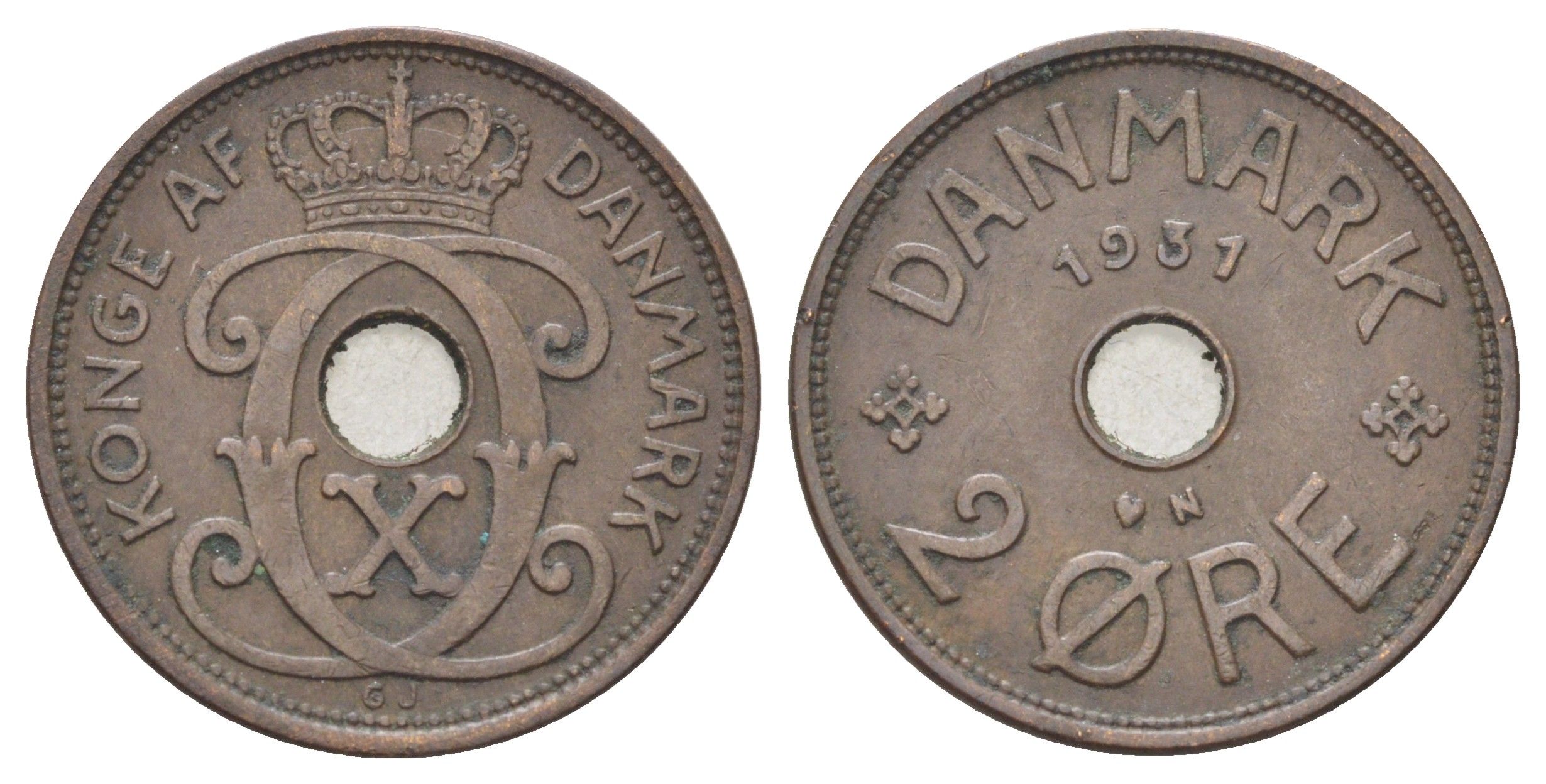 Дания 2 эре 1931 N, Кристиан X (1912-1947) KM 827 бронза 4701-762