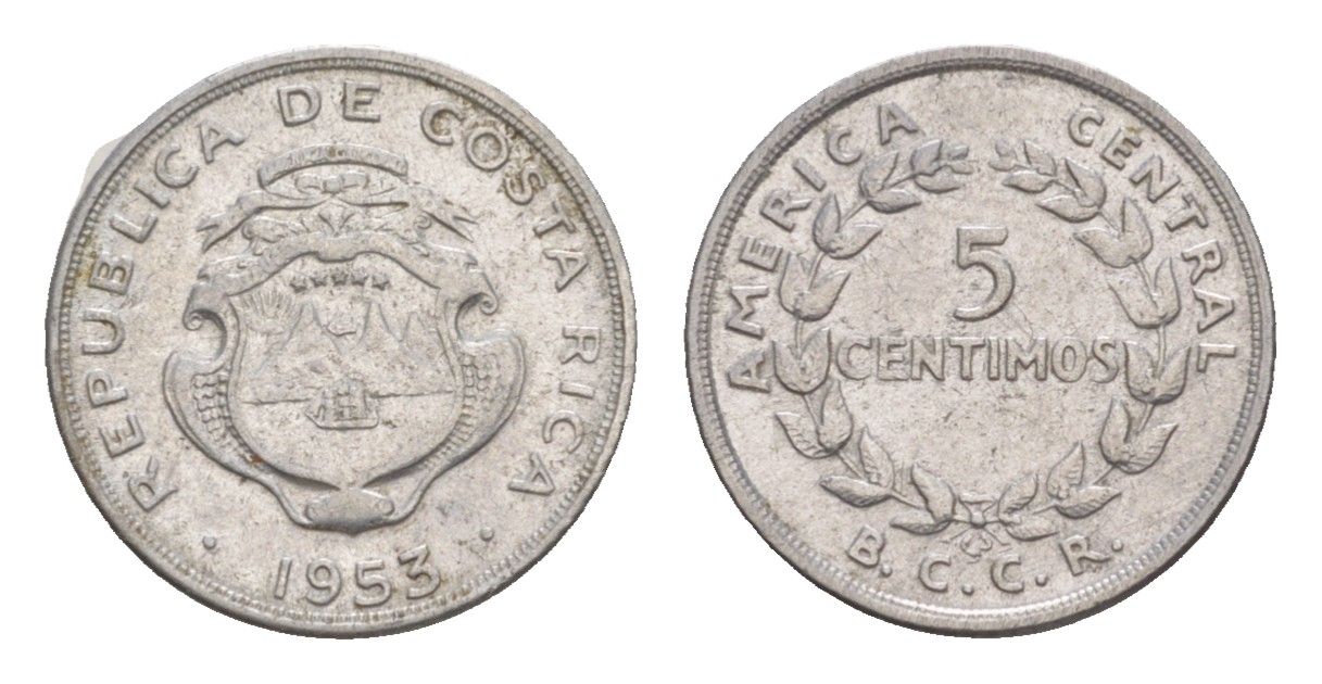 Коста-Рика 5 сентимо 1953 KM 184.1a нержавеющая сталь UNC 4644-318