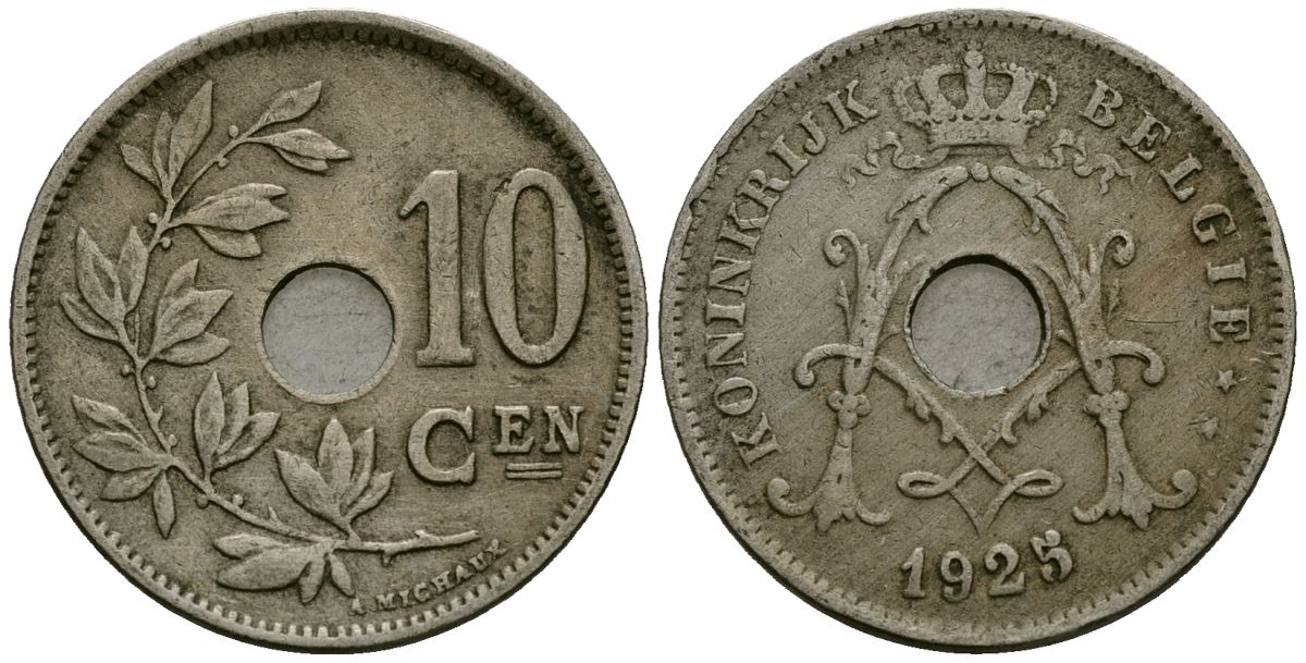 Бельгия 10 сантимов 1925 Belgie KM 86 медно-никель 4172-1246