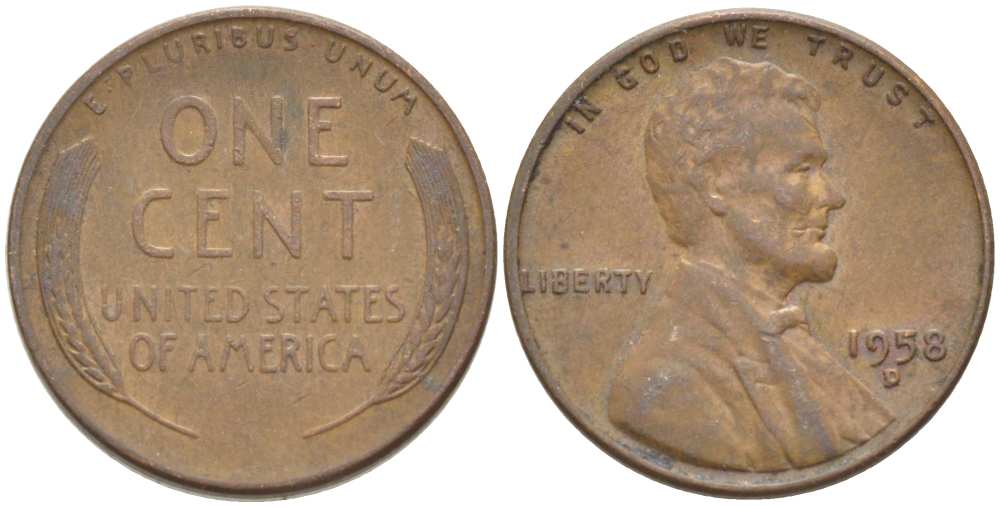 США 1 ЦЕНТ 1958 D, ЛИНКОЛЬН KM А132 медь цинк 218-736