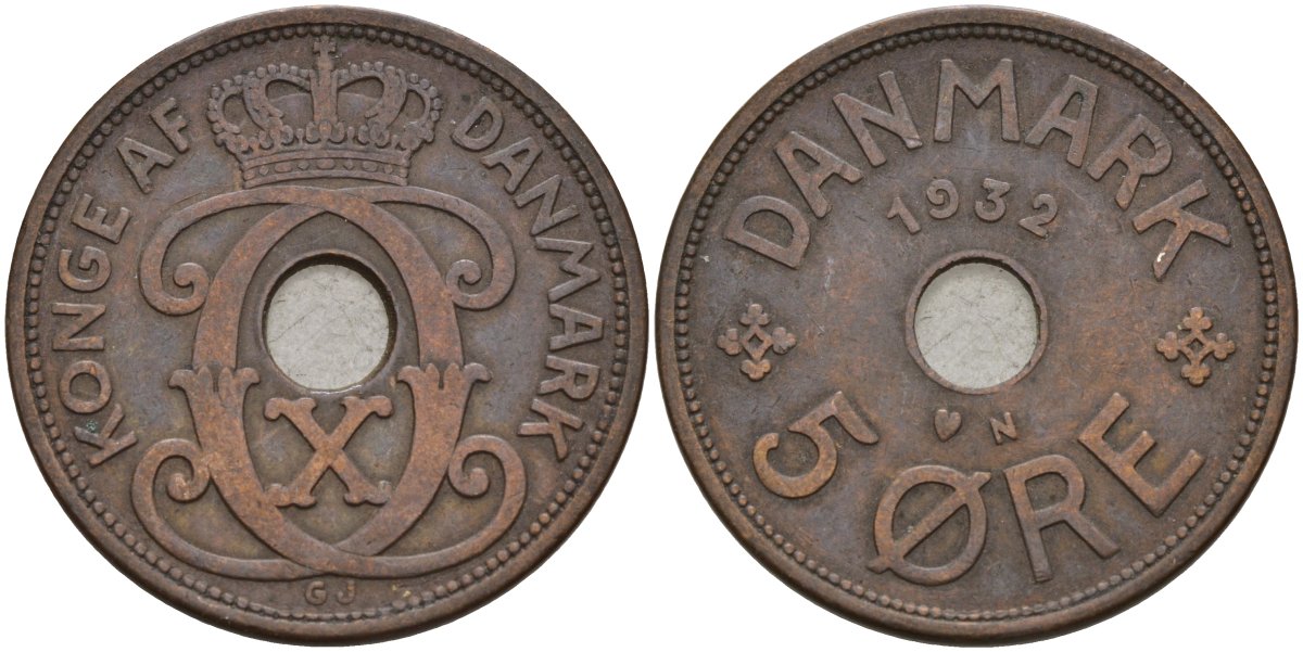 Дания 5 эре 1932 Кристиан X (1912-1947) KM 828 бронза 4148-217