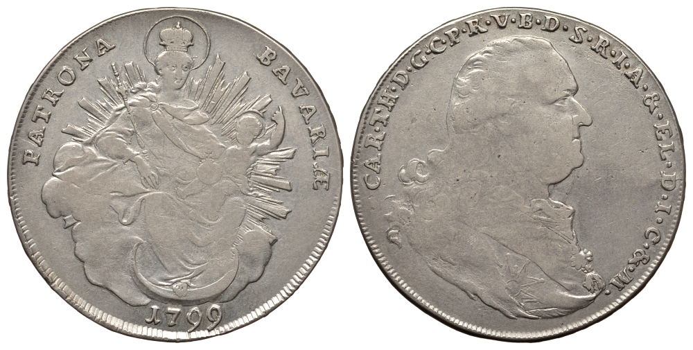 Бавария 1 талер 1799 мадонна Dav. 1966, Hahn 347, KM 600.2 серебро 00-811-52