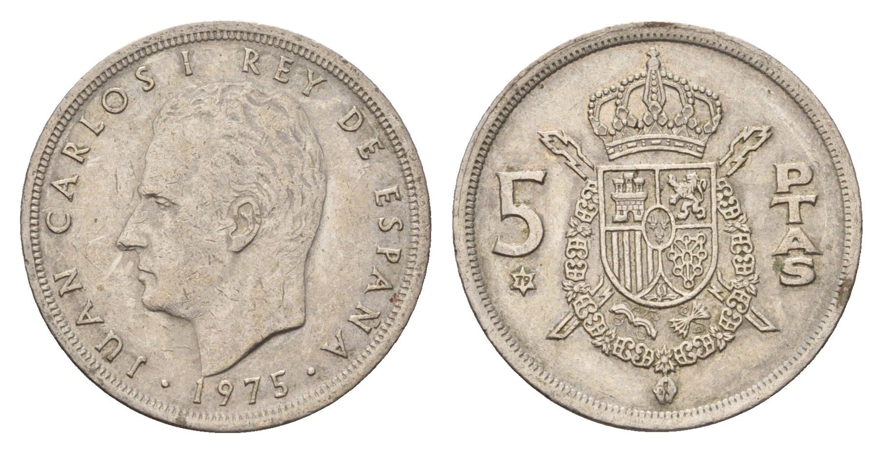 Испания 5 песет 1975 (79) Хуан Карлос I (1975-2014) KM 807 медно-никель 4707-344