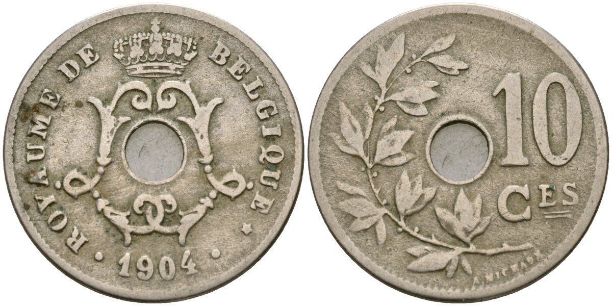 Бельгия 10 сантимов 1904 Belgique KM 52 медно-никель 4135-1011