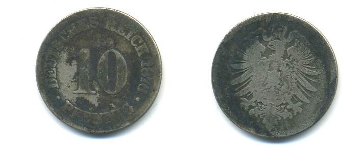 ГЕРМАНИЯ 10 ПФЕННИГОВ 1876 C, СТАРОГЕРБОВКА, KM 4, J. 4 медно-никель 4379-768
