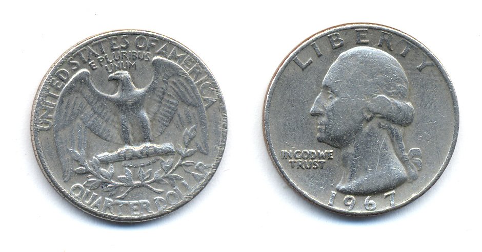 США 25 центов (квотер) 1967 Вашингтон KM 164a медь плакированная медно-никелем 35-1416