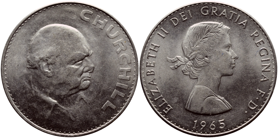 Великобритания 1 крона (5 шиллингов) 1965 Уинстон Черчилль, Елизавета II (1952-2022) KM 910, Spink 4144 медно-никель    4368-621