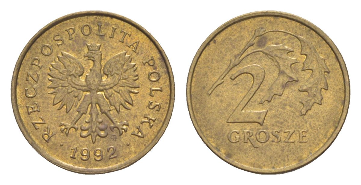 Польша 2 гроша 1992 Y 277 марганец латунь aUNC 4625-146