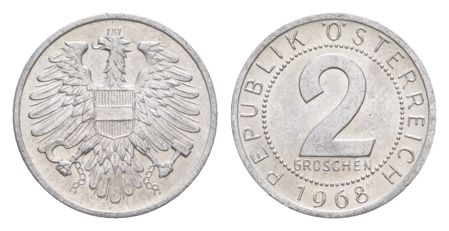 Австрия 2 гроша 1968 KM 2876 алюминий aUNC 4564-724