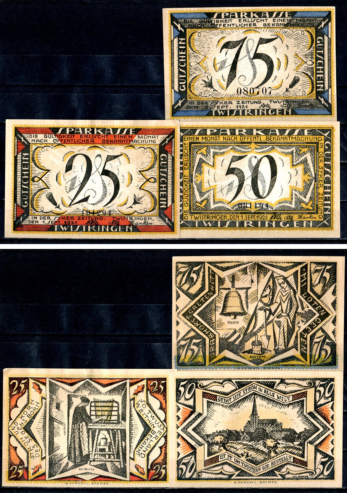 Твистринген (Пруссия, Ганновер) набор из 3 нотгельдов 1921 2193-38-3-1