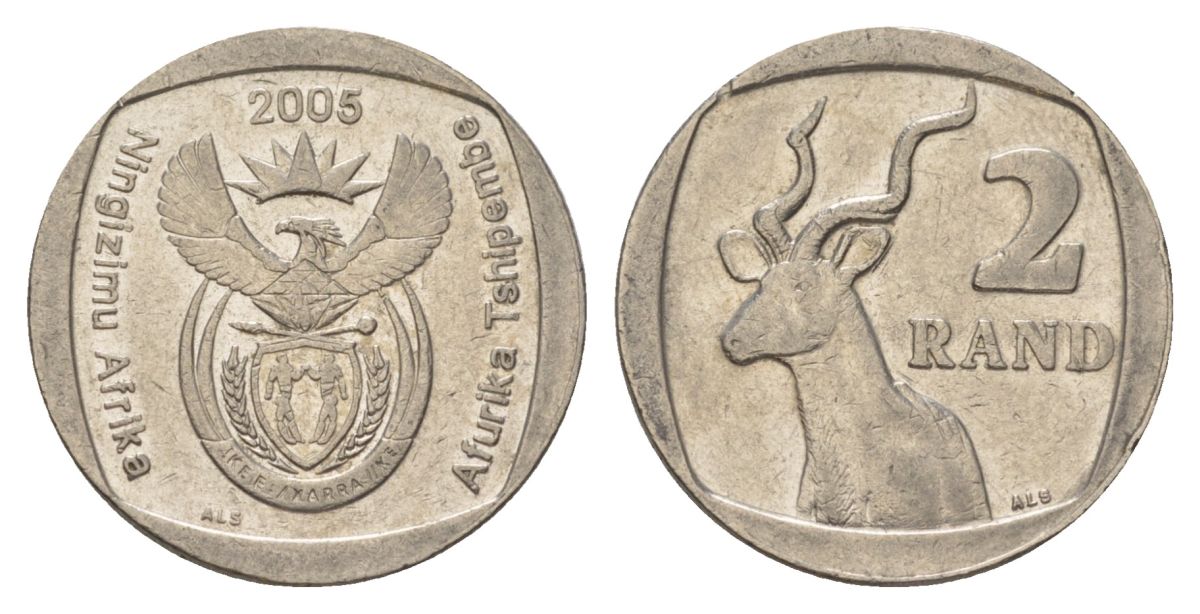 ЮАР 2 ранда 2005 KM 296 медь плакированная никелем 4628-135