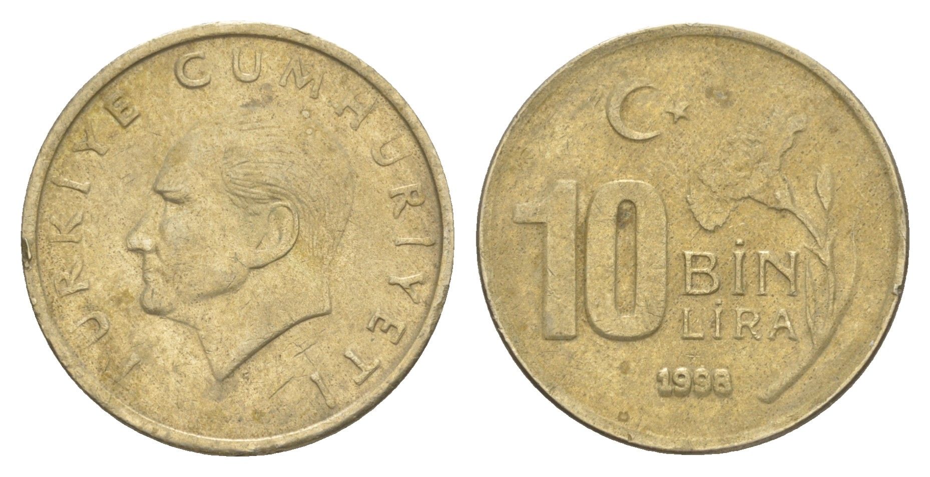 Турция 10000 лир 1998 Кемаль Ататюрк KM 1027.2 медь цинк никель 4648-913