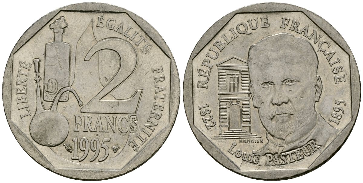 Франция 2 франка 1995 100 лет со дня смерти Луи Пастера KM 1119 никель 4168-613