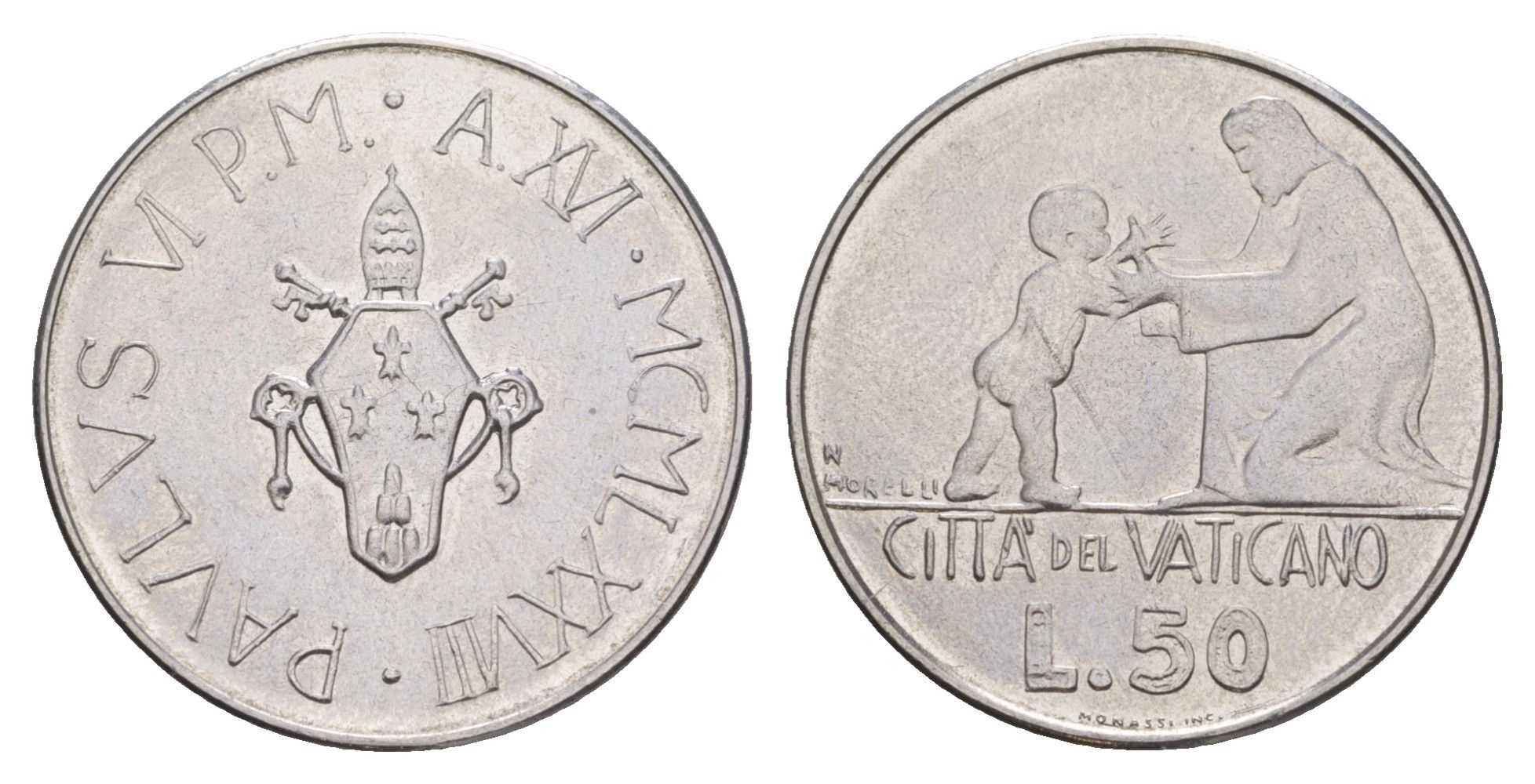 Ватикан 50 лир 1978 KM 136 нержавеющая сталь UNC 4633-1225