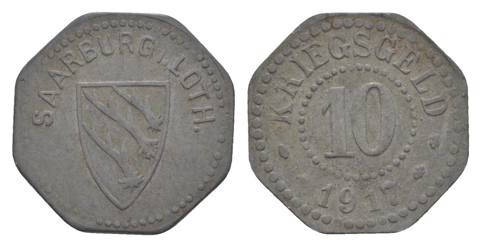 Сарребург в Лотарингии 10 пфеннигов 1917 Funck 462.2, Men05 22218..2, Men18 27788.2 цинк 4636-731
