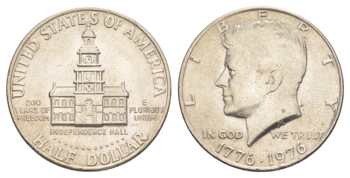 США 1/2 доллара (50 центов) 1976 200 лет независимости, Джон Кеннеди KM 205 медь плакированная медно-никелем aUNC 4542-916