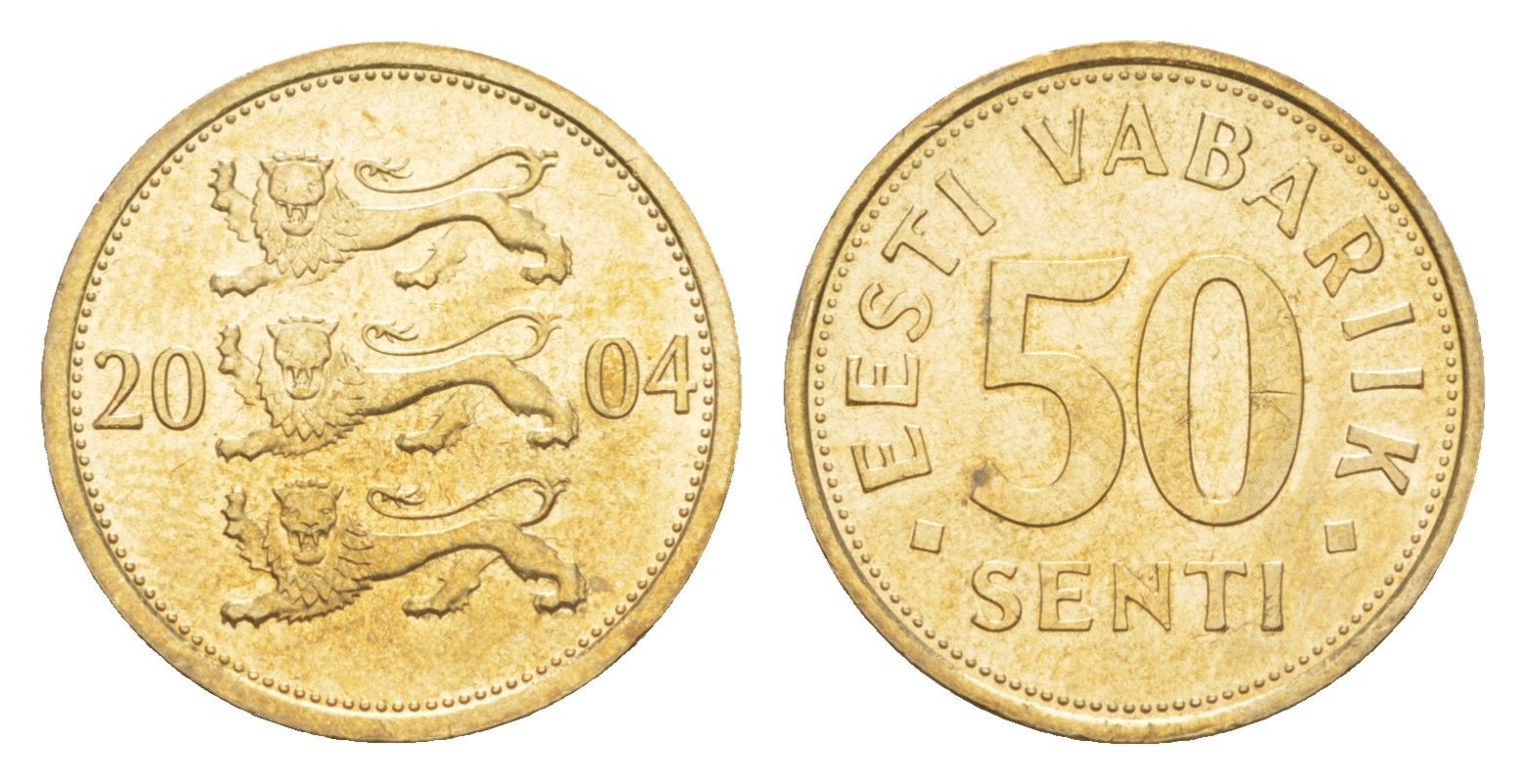 Эстония 50 сентов 2004 KM 24 латунь UNC 4647-128