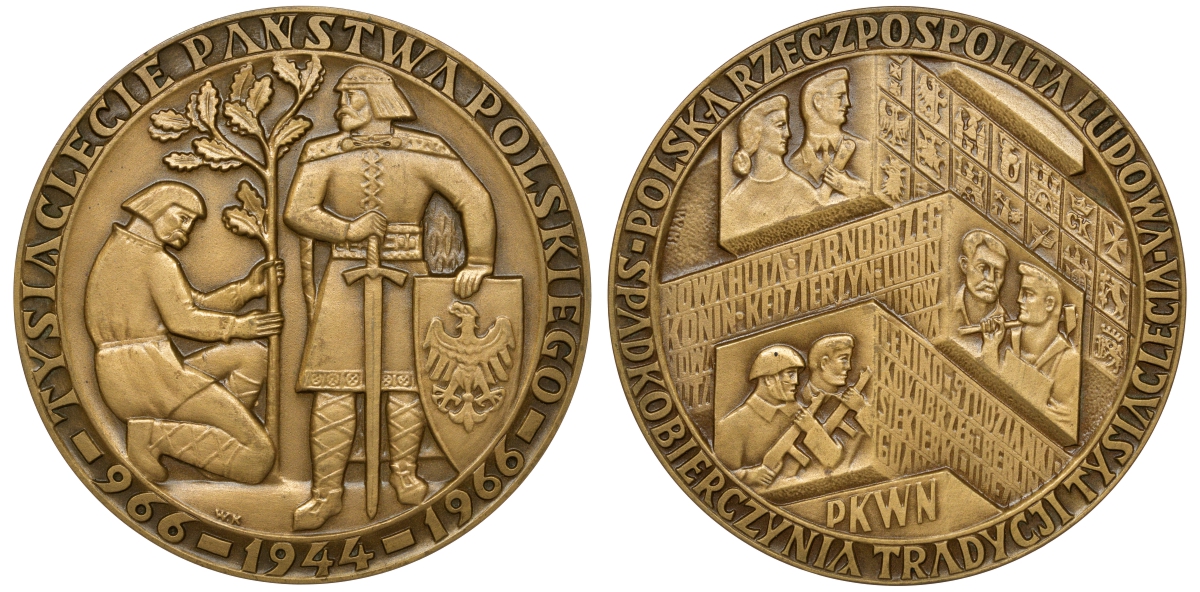 Польша медаль 1966 тысячелетие панства Польского, диаметр 69 мм., вес 122 гр. бронза UNC 4113-911