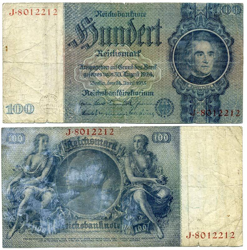 ГЕРМАНИЯ 100 РЕЙХСМАРОК 1935 Pick 183a бумага 3295-82-2