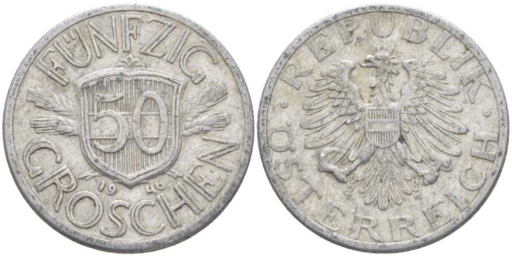 Австрия 50 грошей 1946 первый год KM 2870 алюминий 4448-214