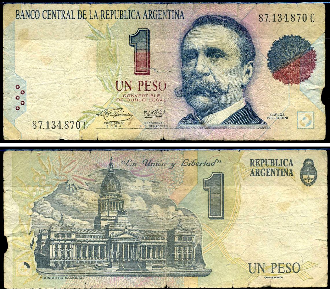 Аргентина 1 песо ND (1992-1994) Карлос Пеллегрини, Дворец Национального конгресса Аргентины Pick 339 b бумага 7457-46-3-2