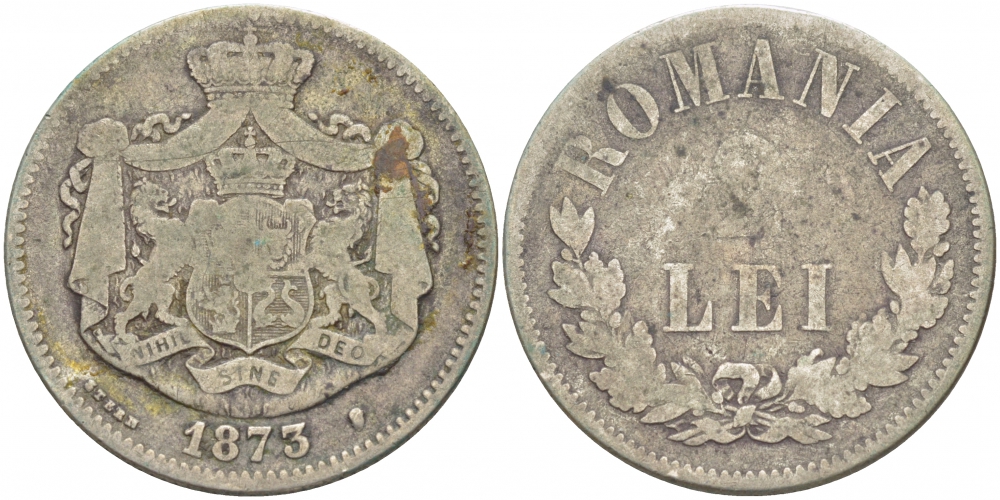 Румыния 2 лея 1873 b, Кароль I как принц (1866-1881) KM 8 серебро 4402-656