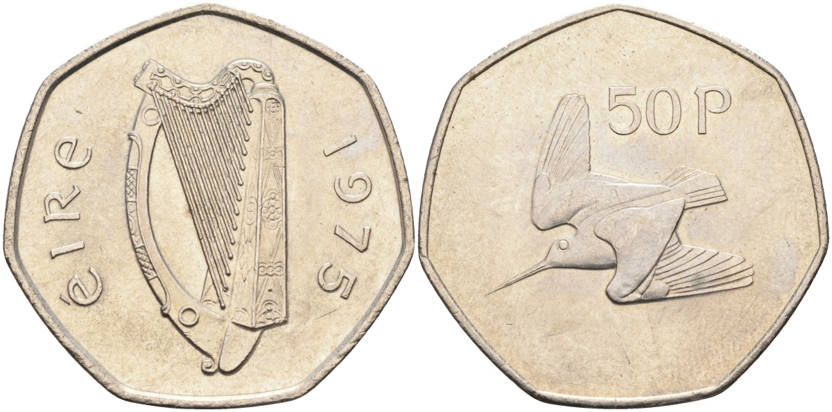 Ирландия 50 пенсов 1975 вальдшнеп KM 24 медно-никель UNC 4583-516