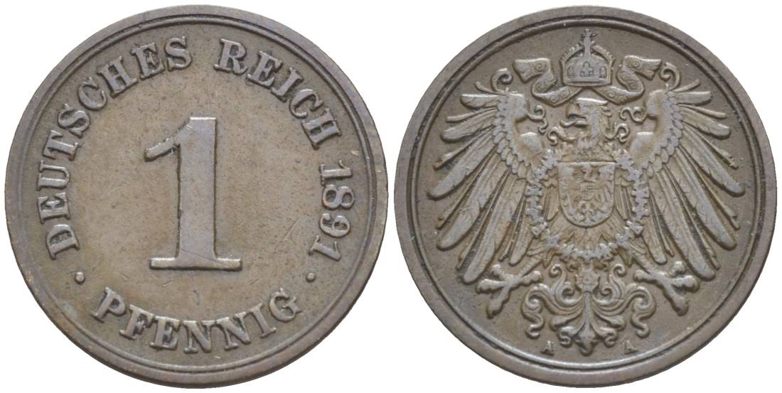 ГЕРМАНИЯ 1 ПФЕННИГ 1890 А KM 10, Jager. 10, Weege 2 медь 4528-1114