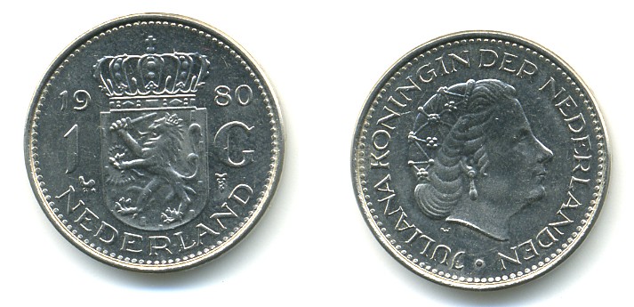 Нидерланды 1 гульден 1980 Юлиана (1948-1980) KM 184а никель 84-745