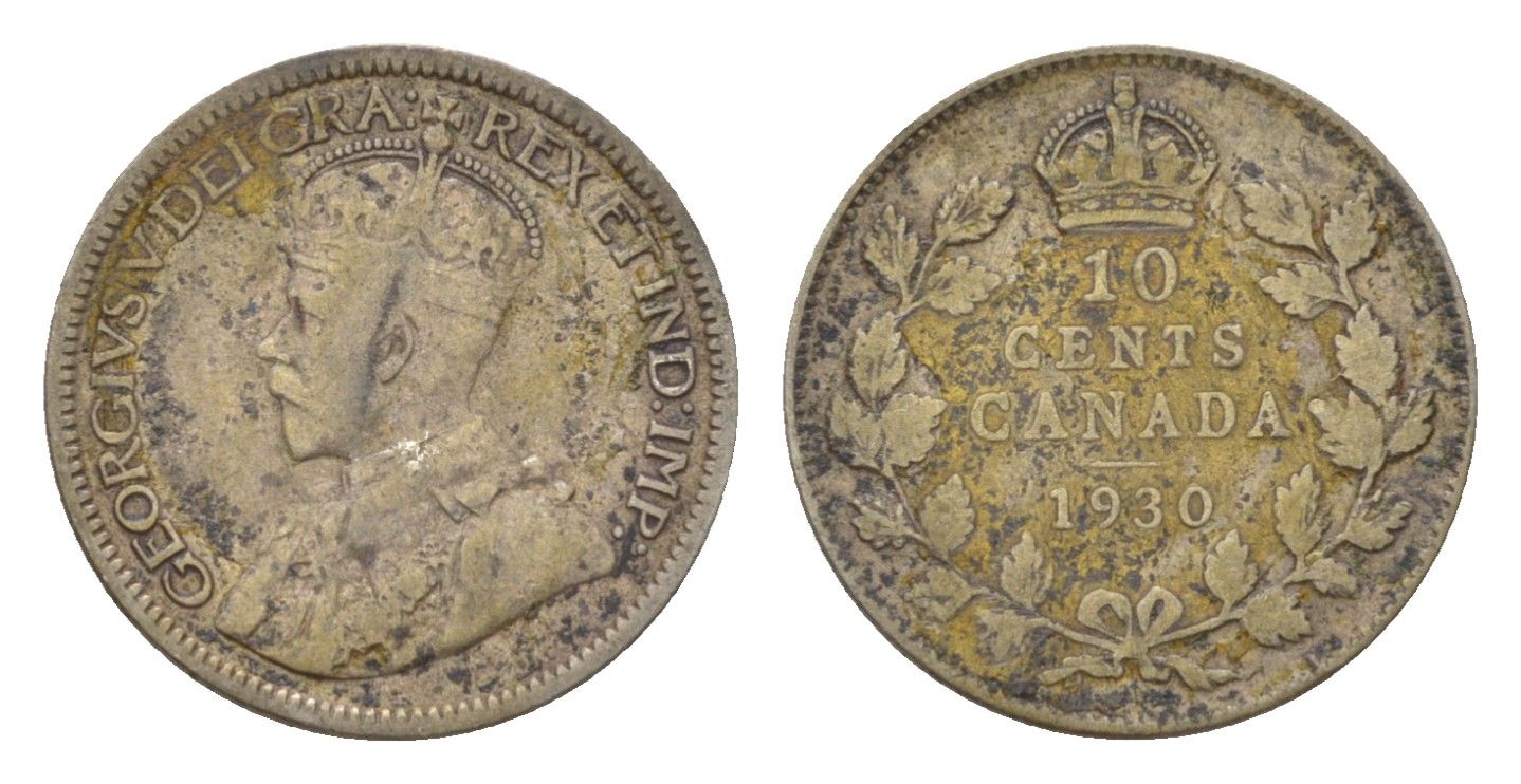 Канада 10 центов 1930 Георг V (1910-1936) KM 23a серебро 4623-857