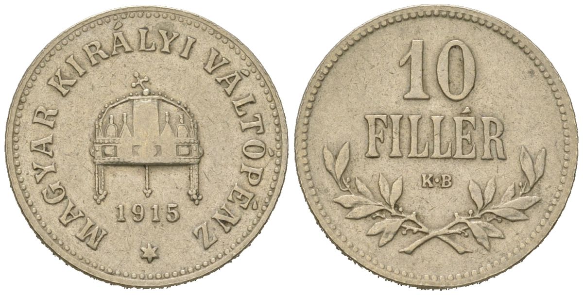Венгрия 10 филлеров 1915 KB, Франц Иосиф I (1848-1916) KM 494 никель латунь 4615-452