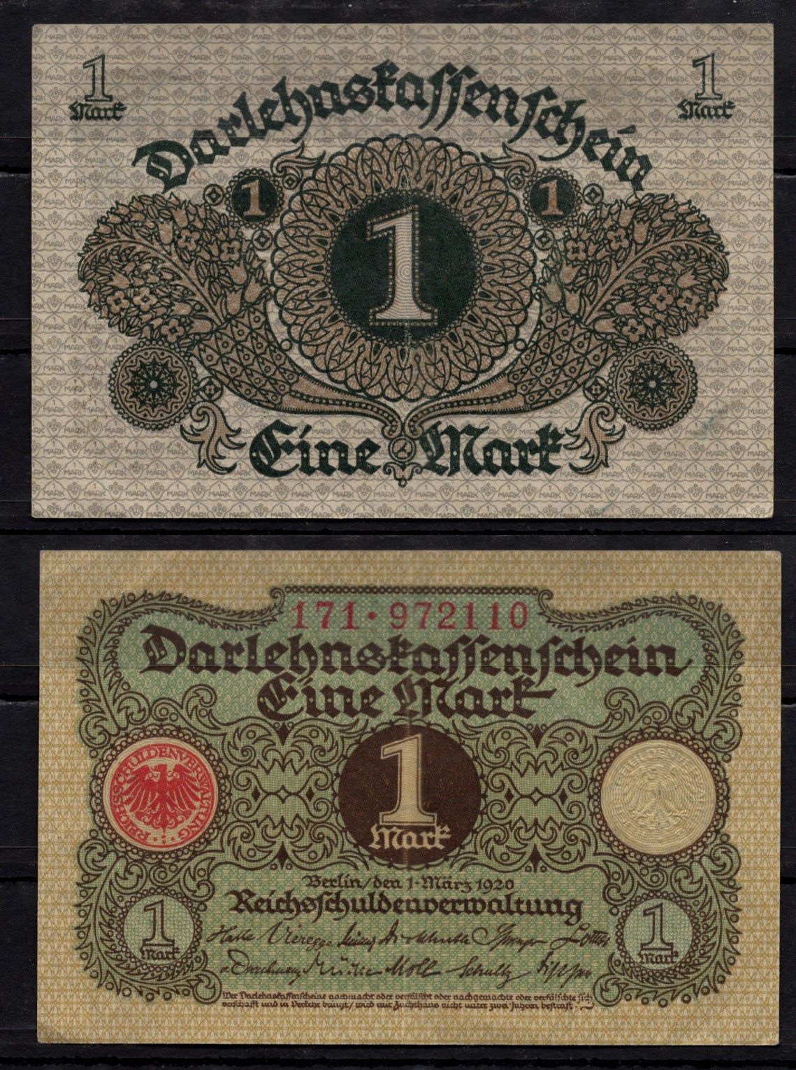 Германия 1 марка 1920 Pick 58 бумага 7198-40-1-2