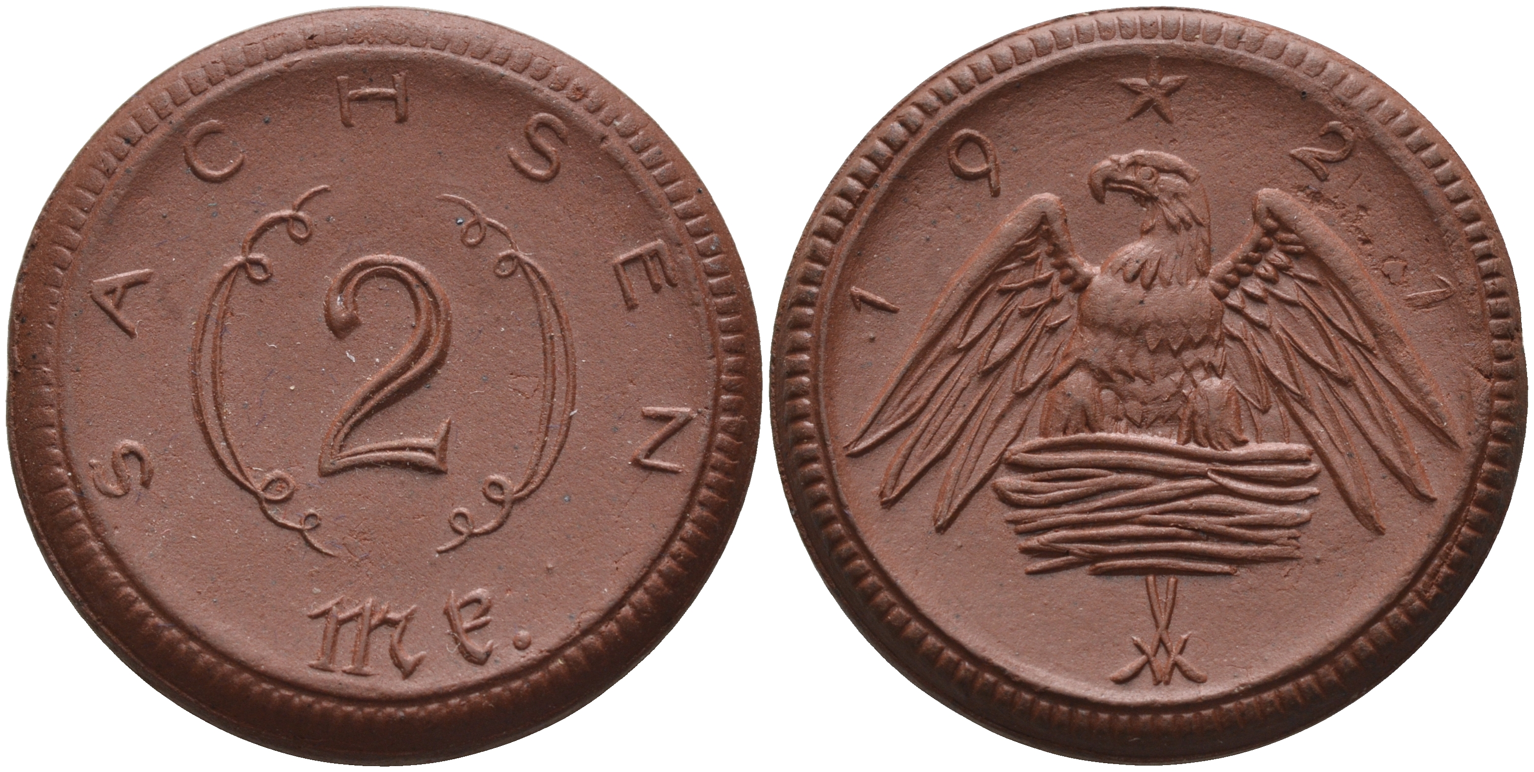 Саксония 2 марки 1921 J. N 56 фарфор 1094-2-13