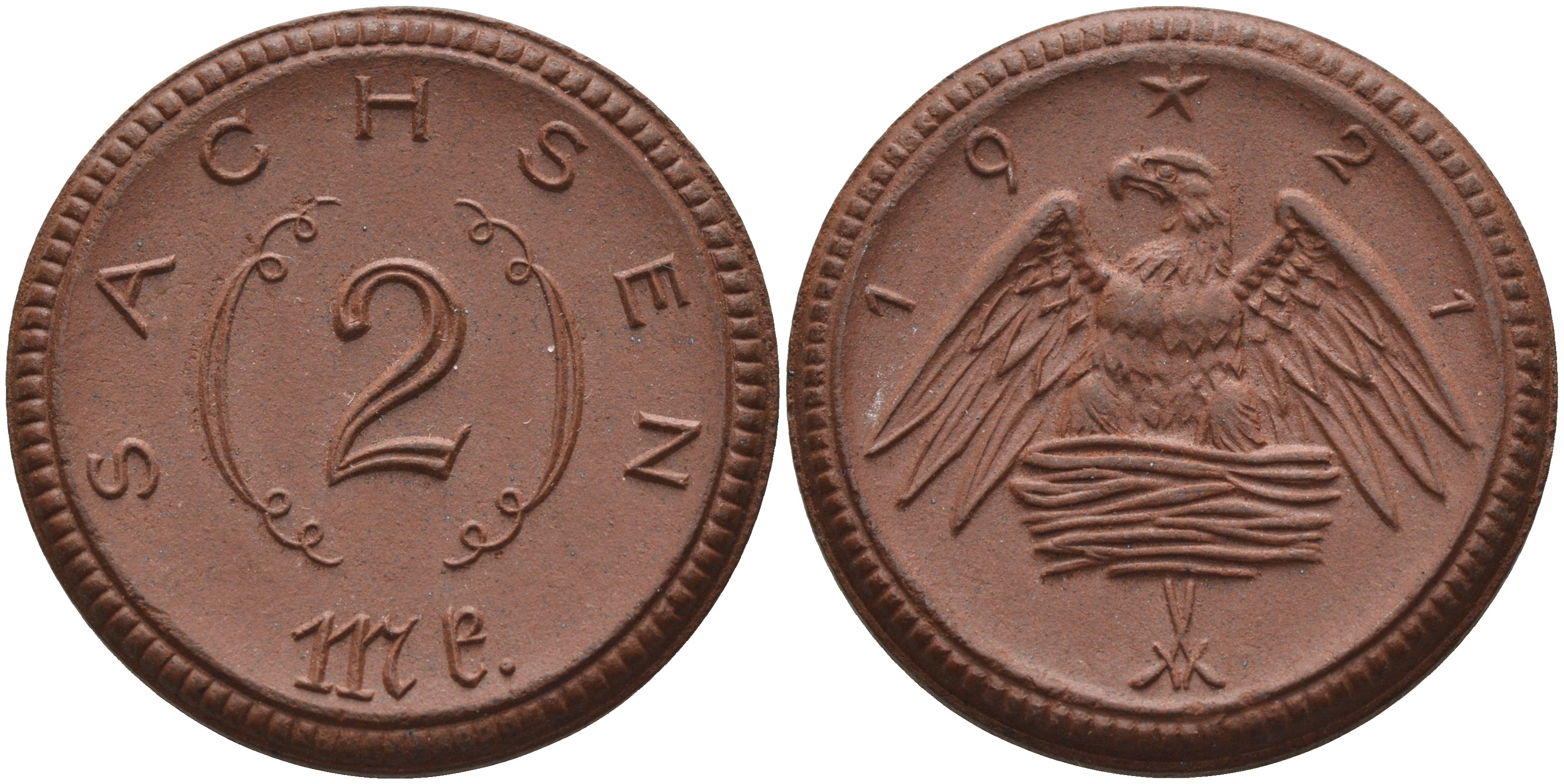 Саксония 2 марки 1921 J. N 56 фарфор 1094-1-72