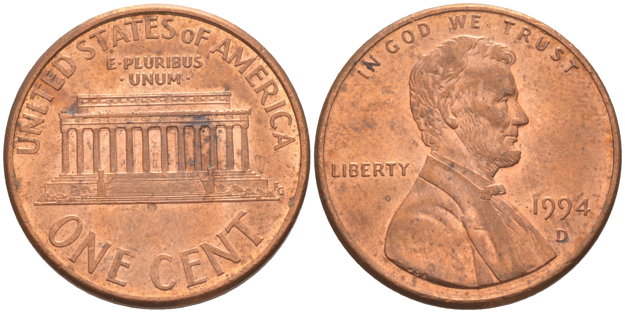 США 1 ЦЕНТ 1994 D, ЛИНКОЛЬН KM 201b цинк плакированный медью UNC 188-247