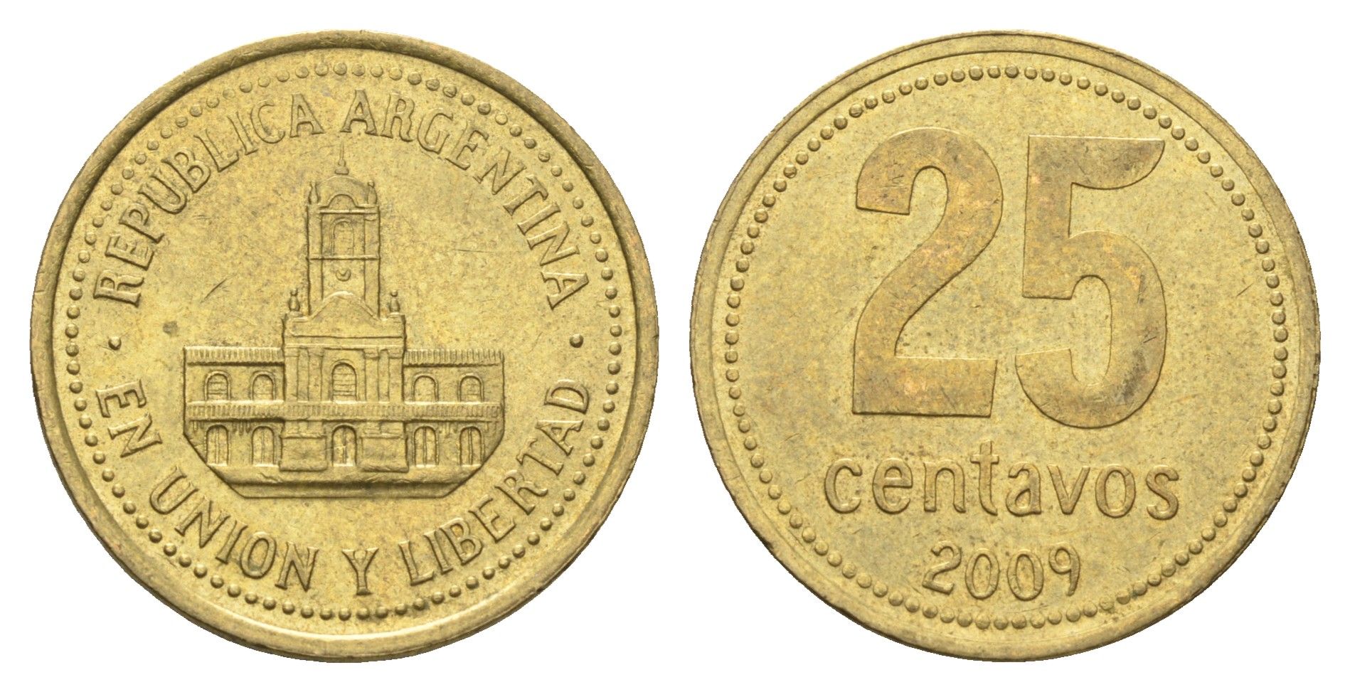 Аргентина 25 сентаво 2009 ратуша Буэнос-Айреса KM 110.1 алюминиевая бронза 4663-613