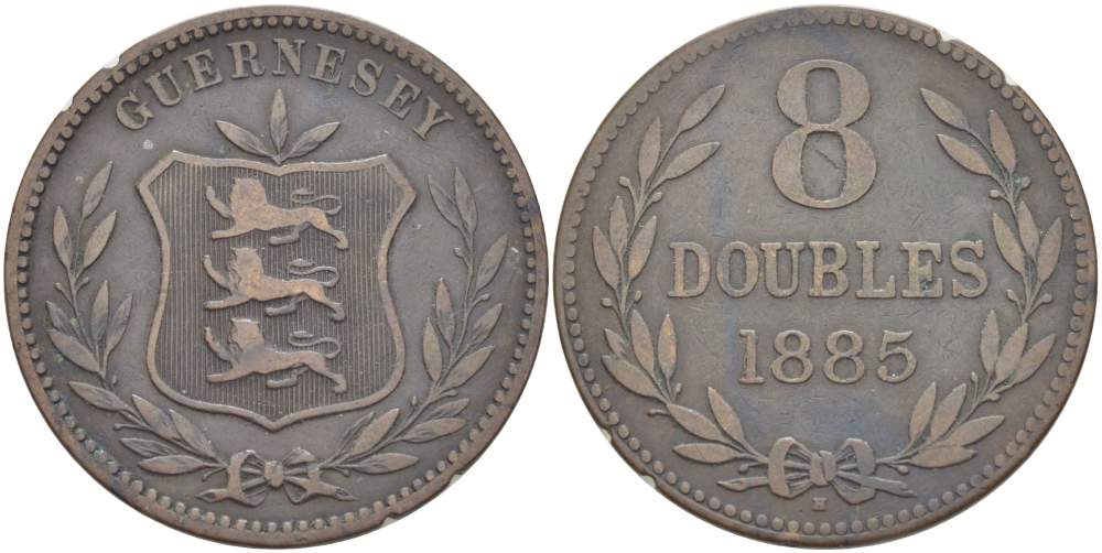 Гернси 8 даблов (дублей) 1885 Н KM 7 бронза 4517-936