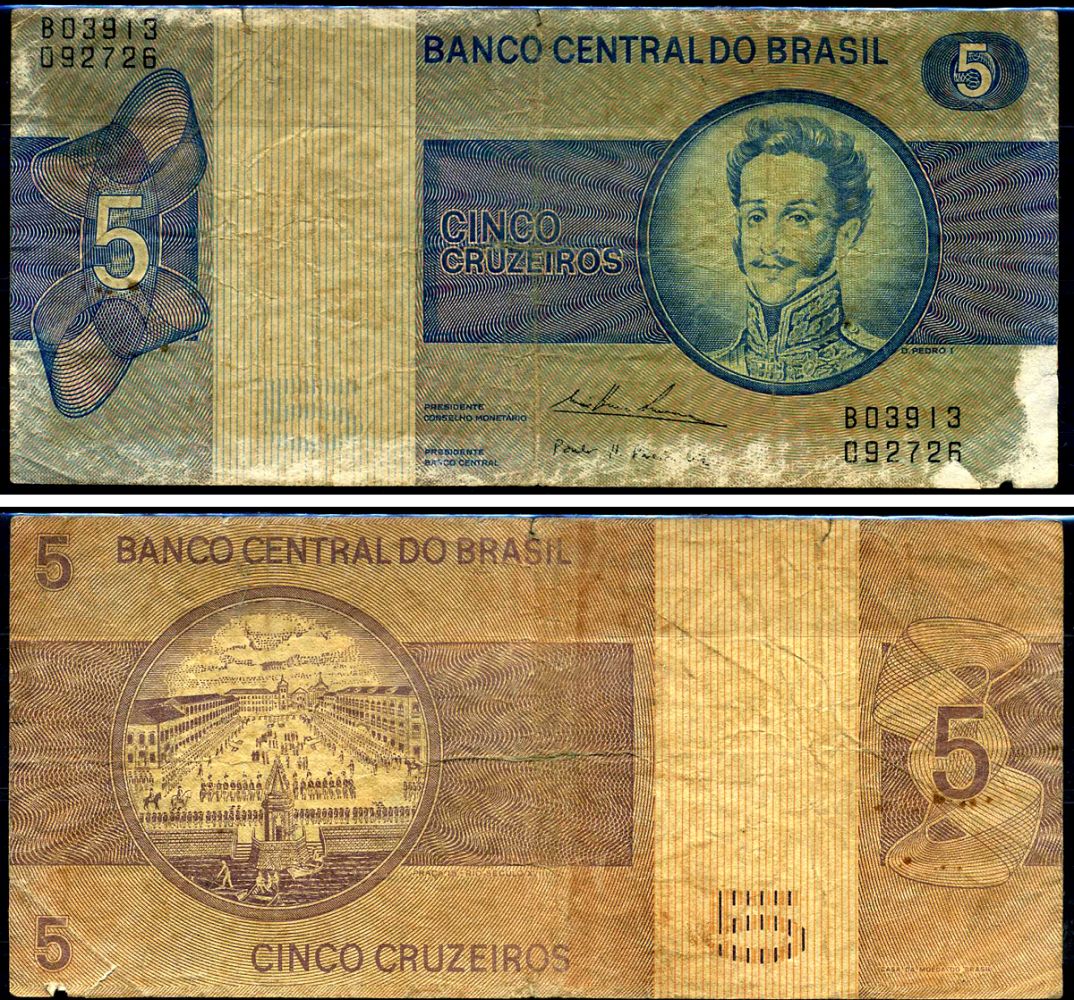 Бразилия 5 крузейро ND (1970-1979) Центральный банк Бразилии, Педру I Pick 192 c бумага 8602-3-1-2