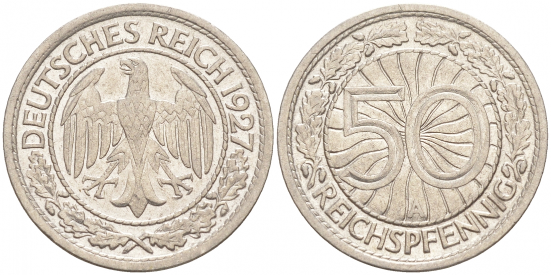 Германия 50 рейхспфеннигов 1927 A KM 49, J. 324 никель 73-142