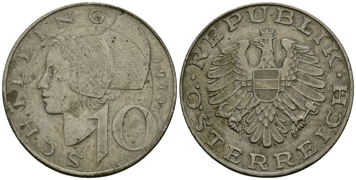 Австрия 10 шиллингов 1975 KM 2918 медно-никель 4135-1123