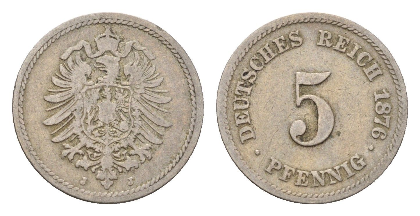 Германия 5 пфеннигов 1876 J KM 3, J. 3 медно-никель 4701-1021