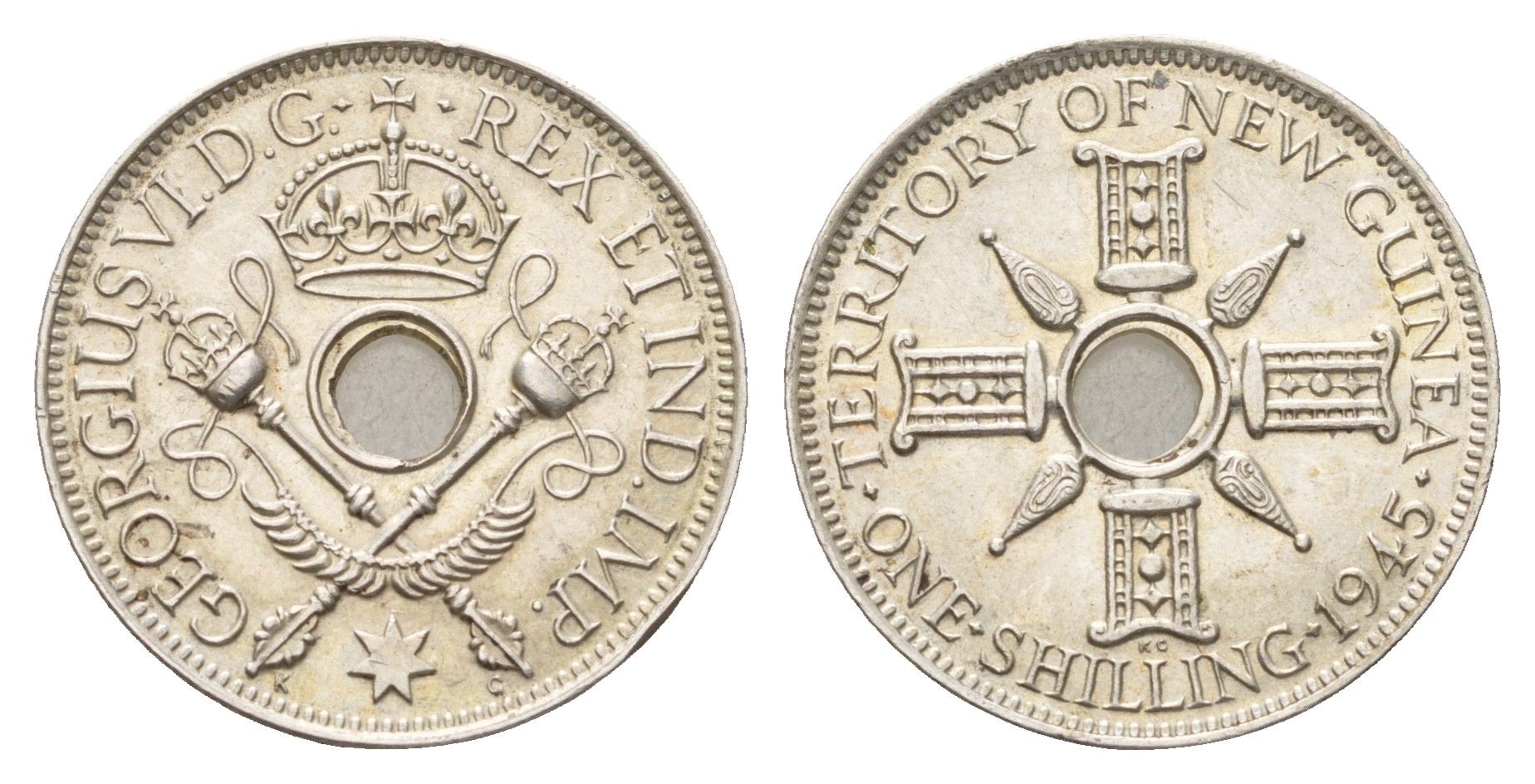 Новая Гвинея 1 шиллинг 1945 Георг VI KM 8 серебро 1528-1042