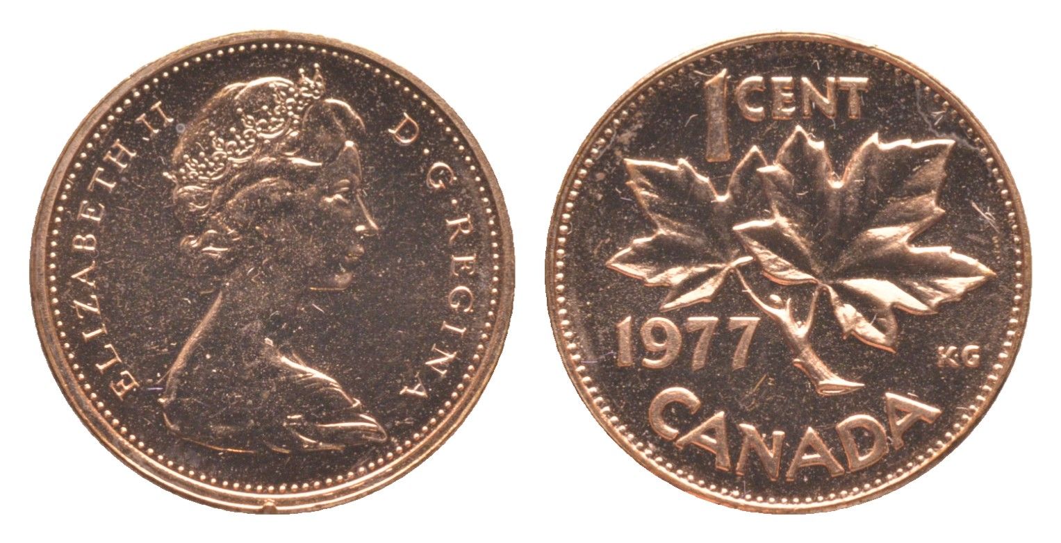 Канада 1 цент 1977 Елизавета II (1952-2022), кленовый лист KM 59 бронза PROOF-LIKE (BU) 4639-351