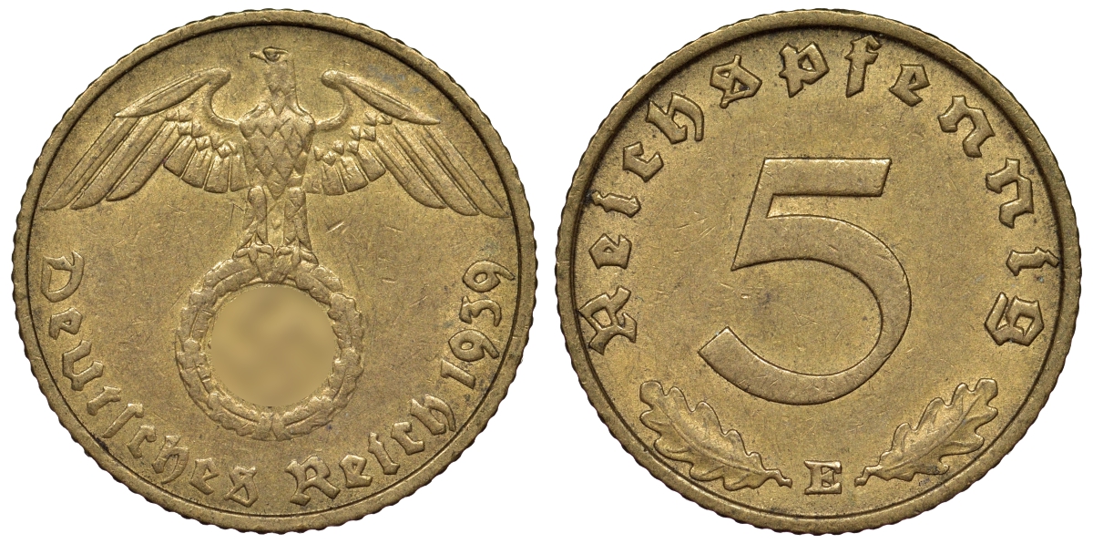 Германия 5 рейхспфеннигов 1939 E KM 91, J. 363 алюминиевая бронза 4121-717
