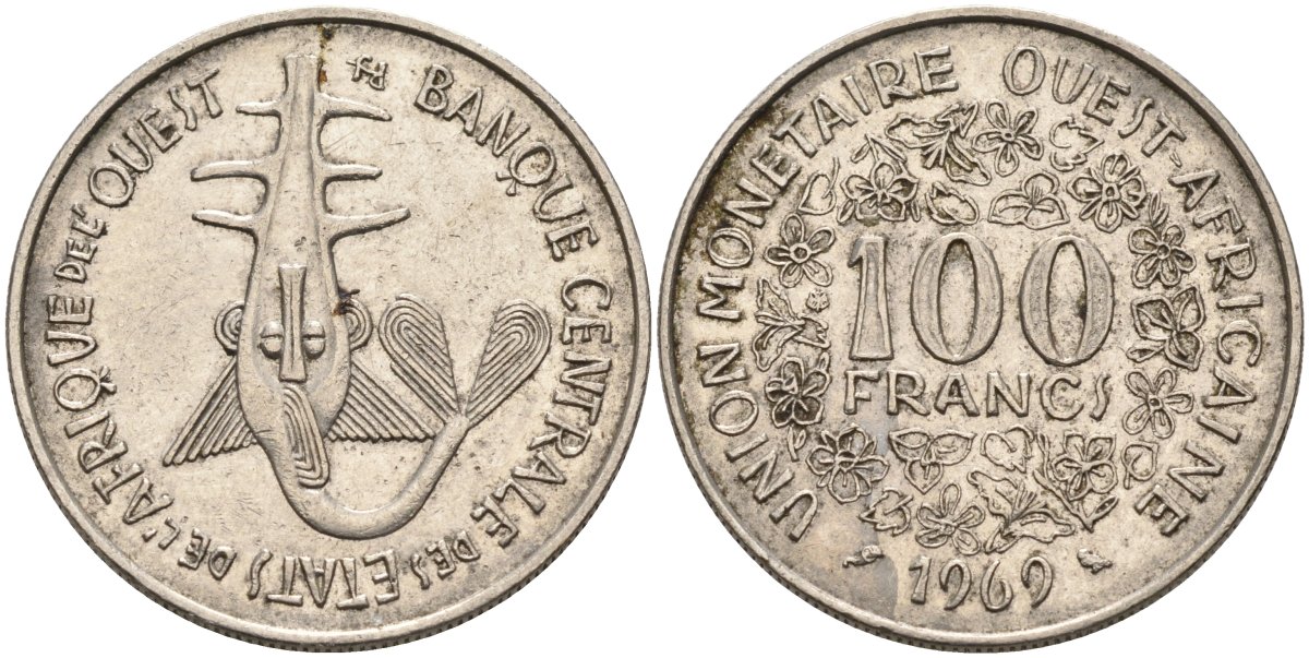 Валютный Союз стран Западной Африки 100 франков 1969 KM 4 никель 4575-1143