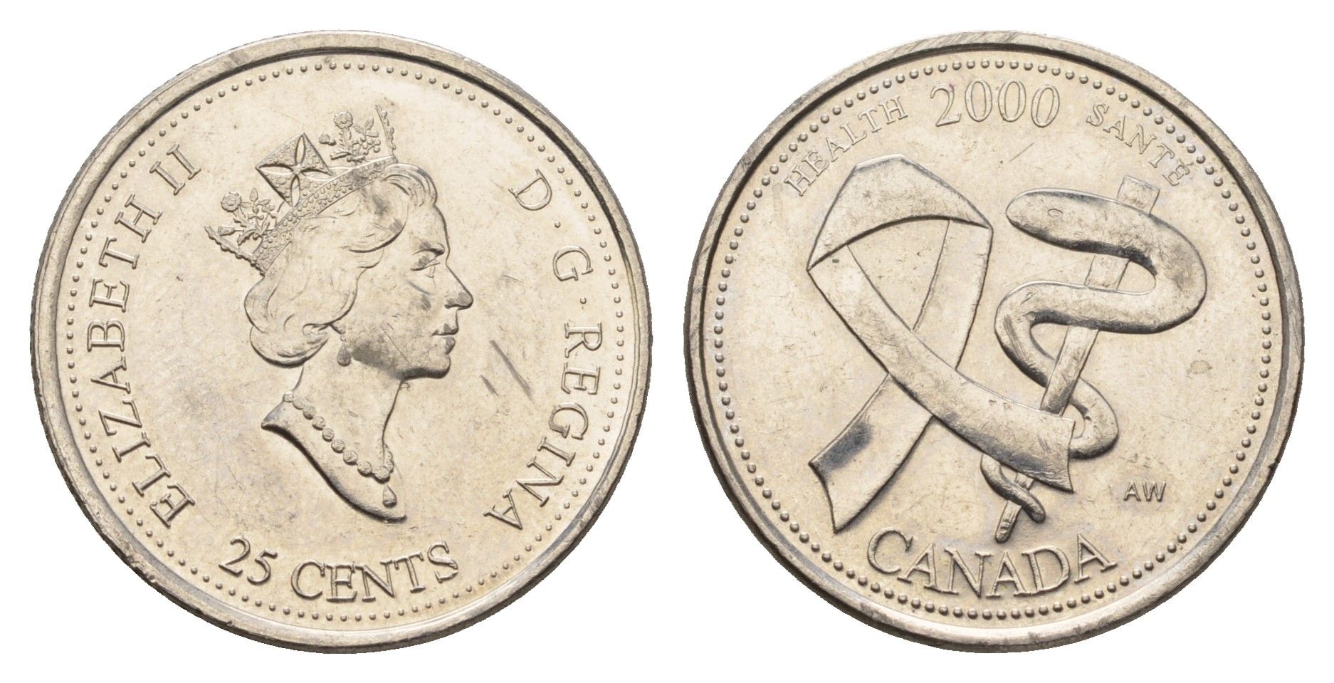 Канада 25 центов 2000 Миллениум - Здоровье KM 373 сталь плакированная никелем aUNC 113-1016