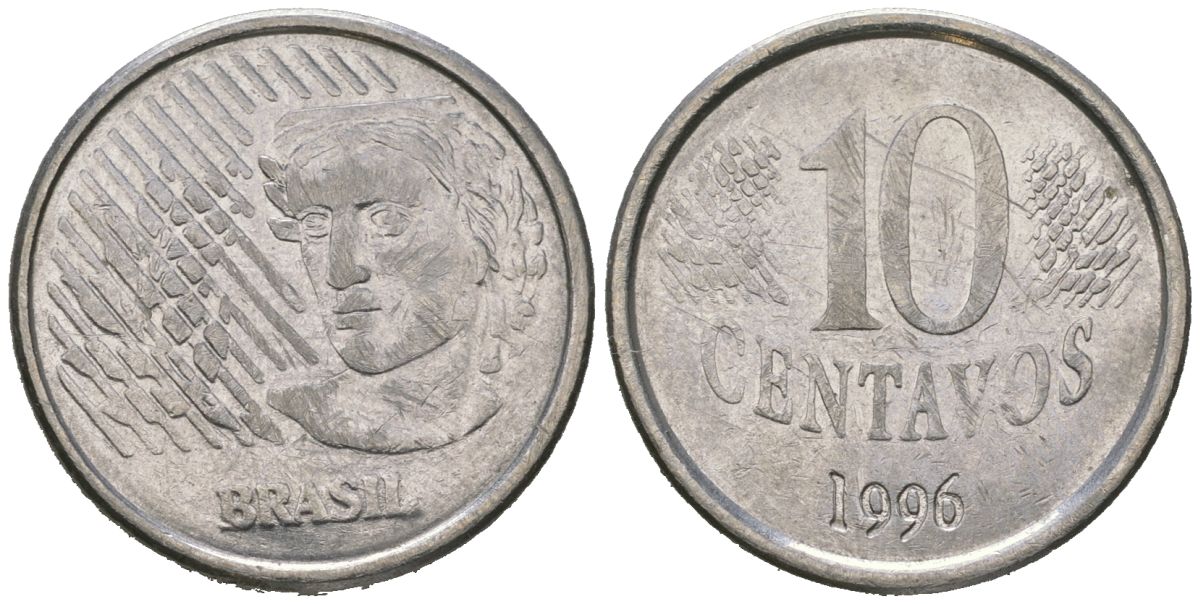 Бразилия 10 сентаво 1996 KM 633, Schon 142 нержавеющая сталь 4621-525