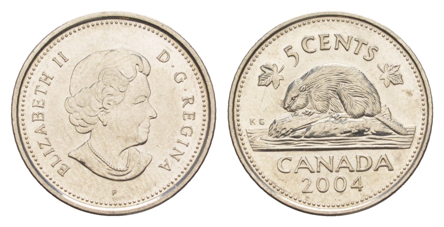 Канада 5 центов 2004 P, Елизавета II (1952-2022), бобр KM 491 сталь плакированная никелем UNC 4636-628