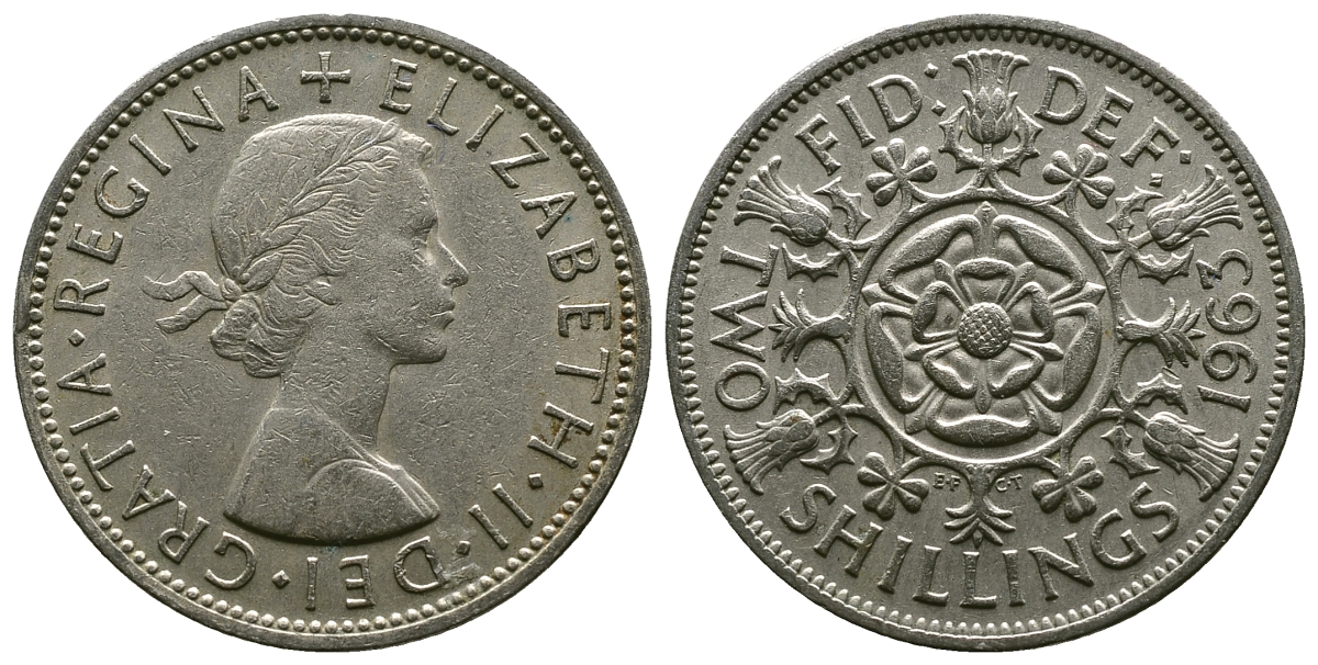 Великобритания 2 шиллинга (флорин) 1963 Елизавета II (1952-2022) KM 906, Spink 4146 медно-никель 4382-421